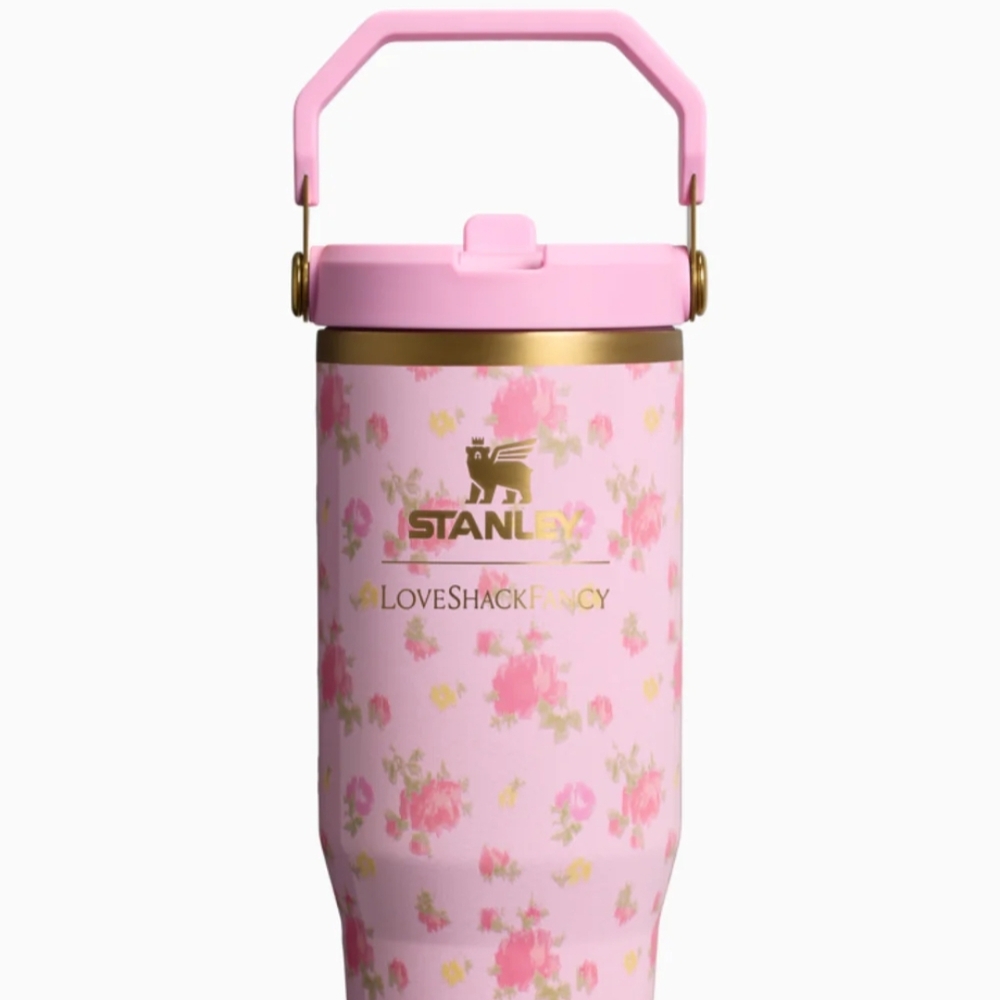 Stanley X LoveShackFancy Pink Floral Flip Straw Tumbler with Handle 30oz.